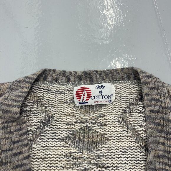Vintage 90s Isle of Cotton Beige Pattern Cardigan - Picture 3 of 3